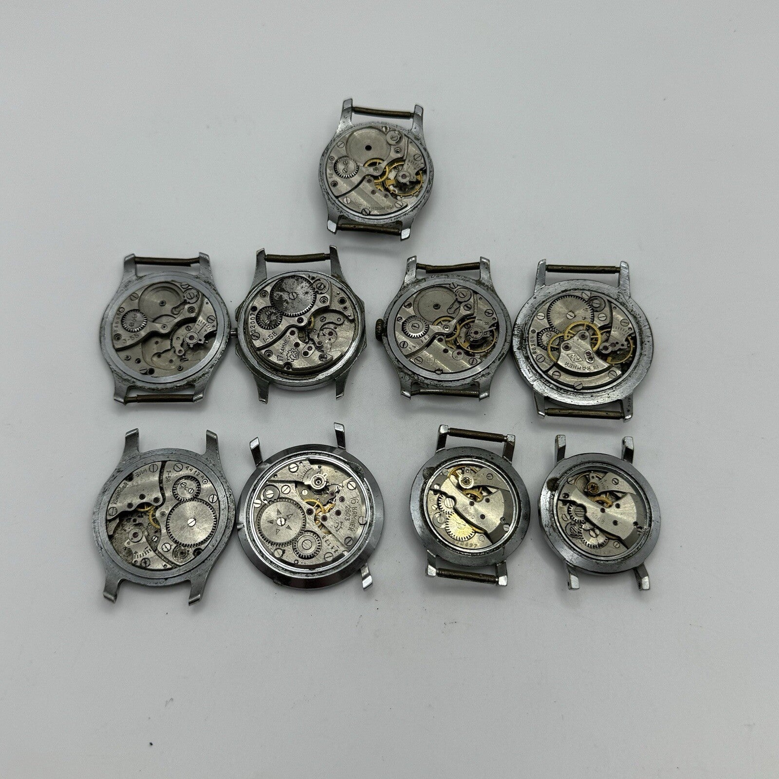 9 x Vintage Soviet Manual Wind Watch Heads For Parts Repair Job Lot Bundle