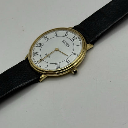 31mm Working Sekonda Quartz Gold Plated Leather Strap Quartz Watch New Battery