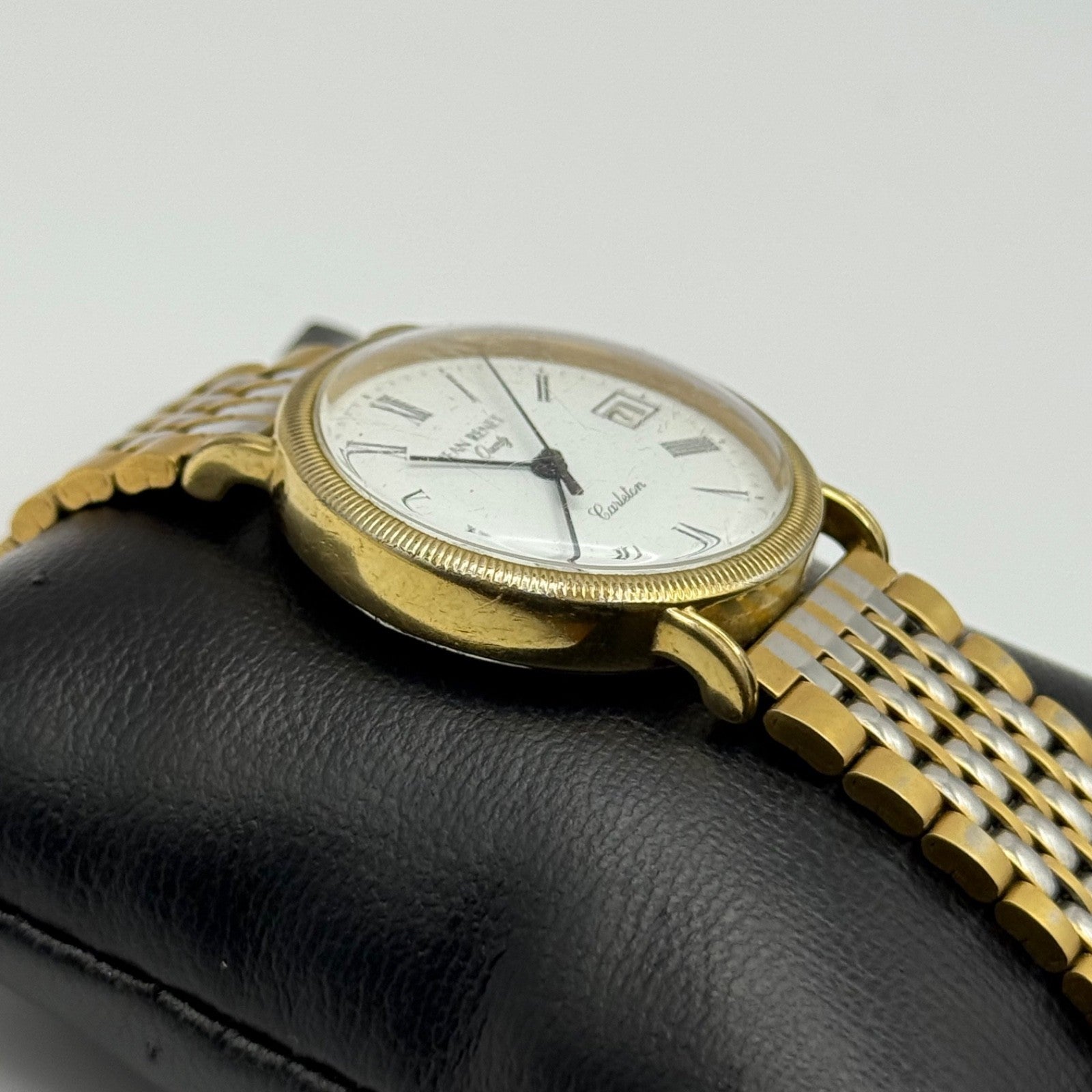 Jean Renet Carleton Watch Vintage Two Tone Bracelet Quartz Date Dial Swiss 33mm