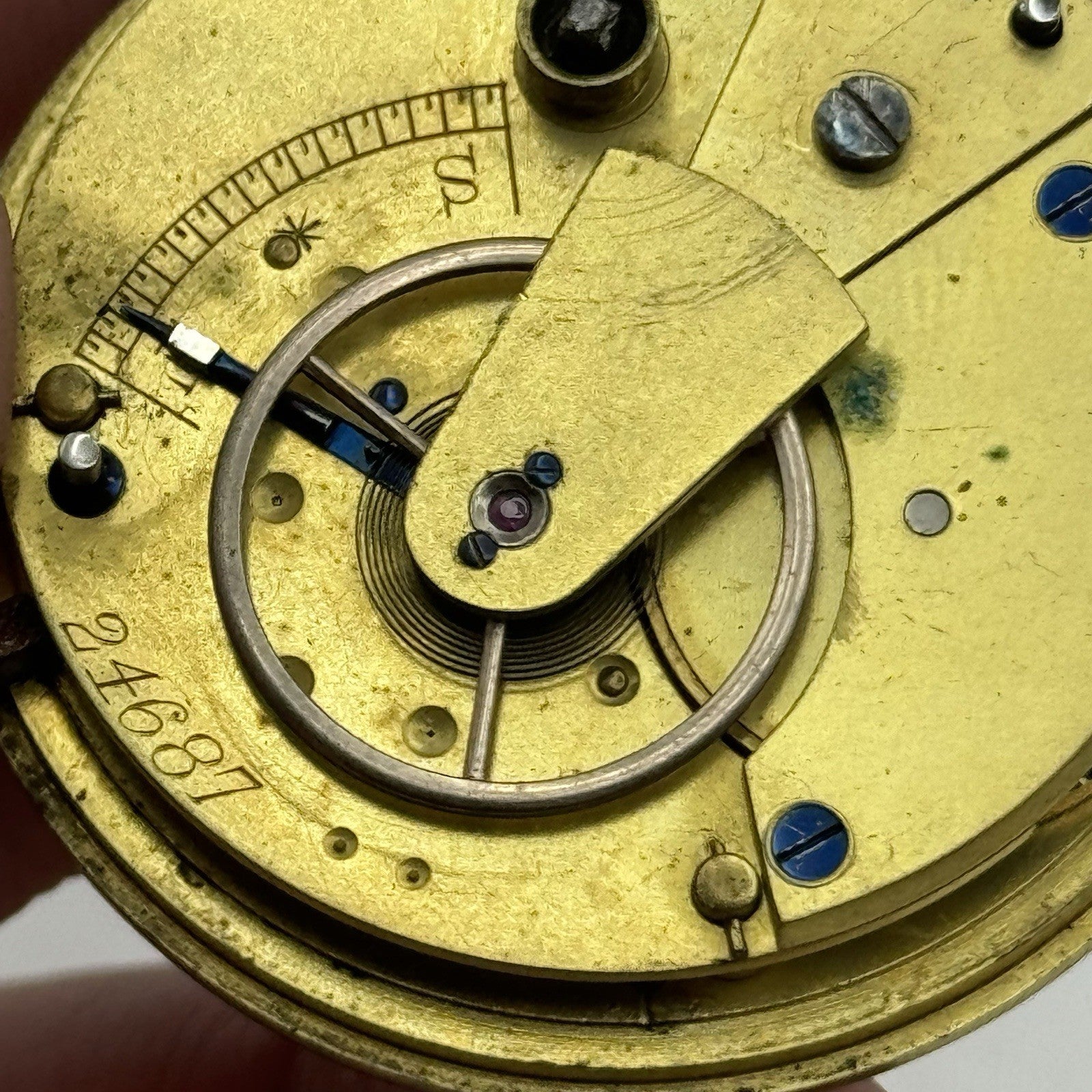 43mm Antique Fusee Good Balance Pocket Watch Movement - Chain Present PARTS