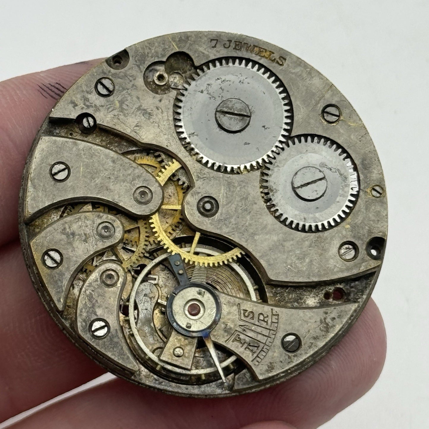 41.4mm Unidentified Thin 7 Jewels Vintage Pocket Watch Movement PARTS REPAIR
