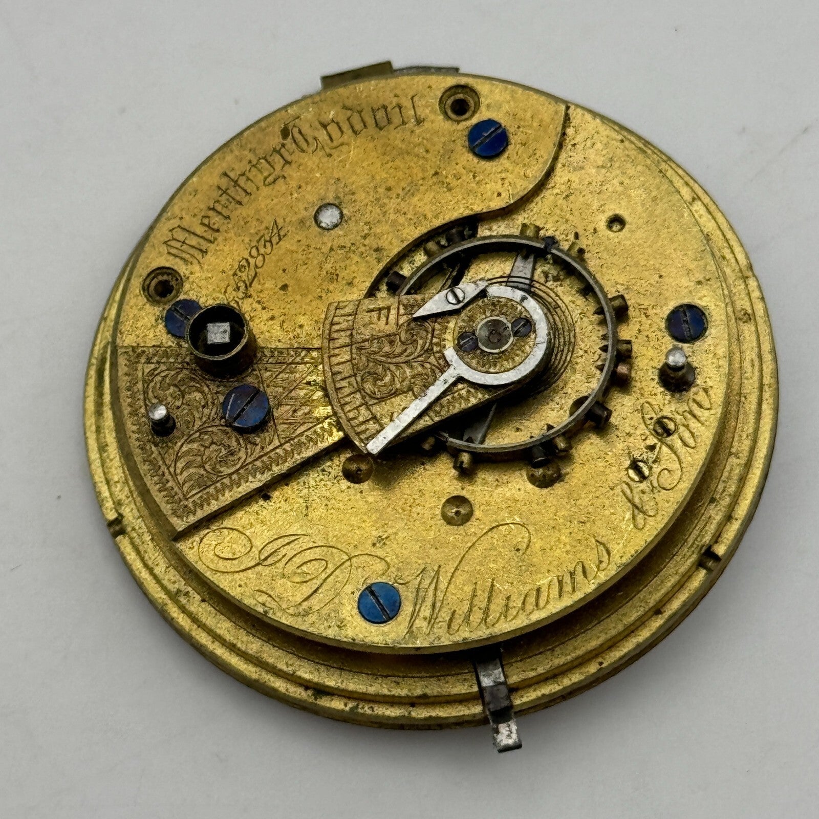 44.8mm Antique J D Williams & Son Merthyr Tydvil Pocket Watch Movement PARTS
