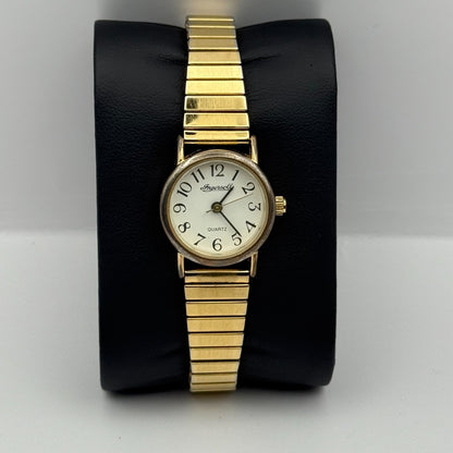 Ingersoll Ladies Quartz Watch White Dial Gold Tone Stretch Band Working 21mm