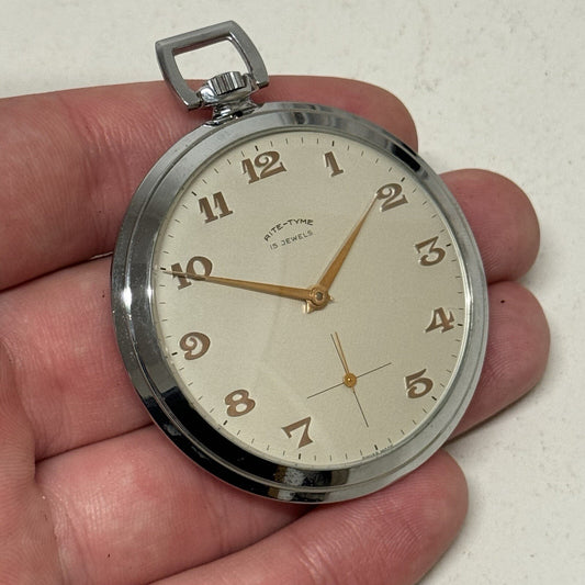 49mm Vintage NEW OLD STOCK Rite - Tyme Open Face Subdial Pocket Watch TO SERVICE