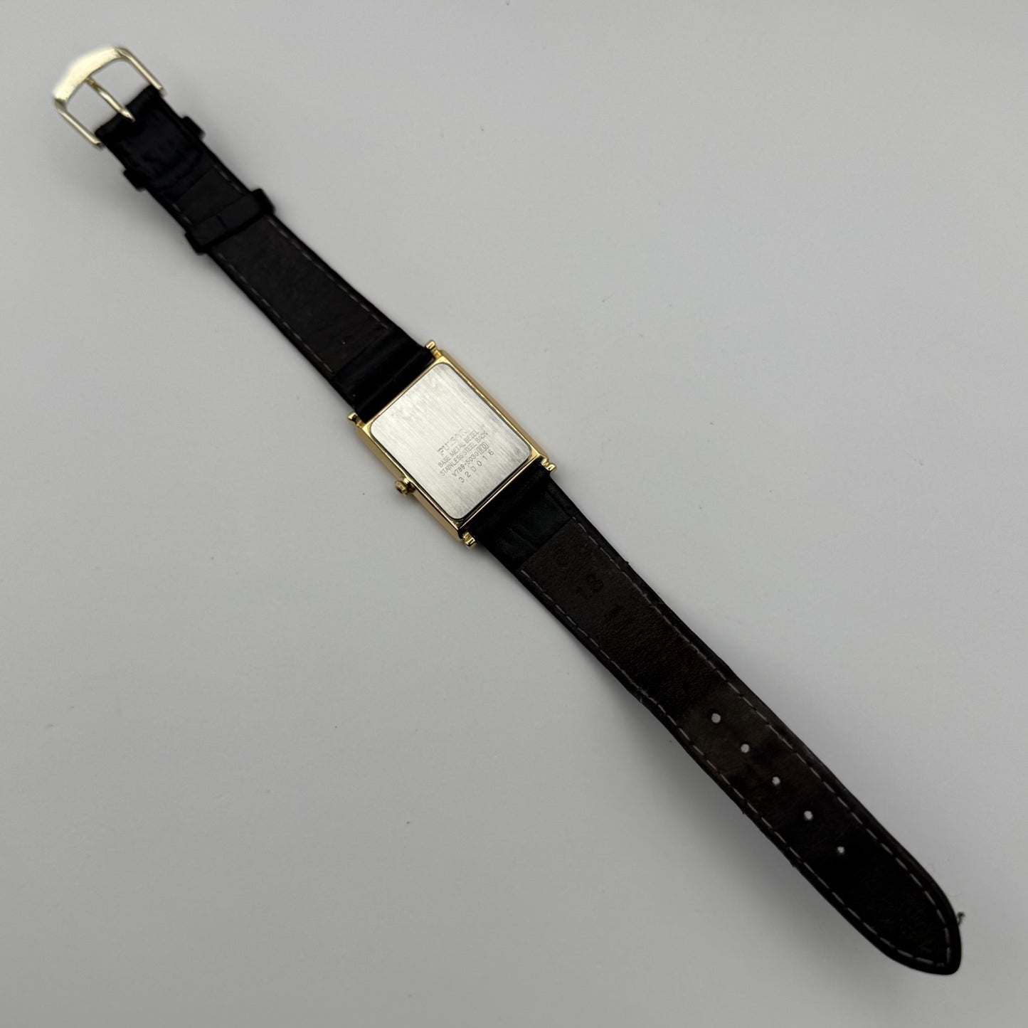 Pulsar Tank Watch Quartz Rectangular Date Dial Black Strap Japan Working 23mm