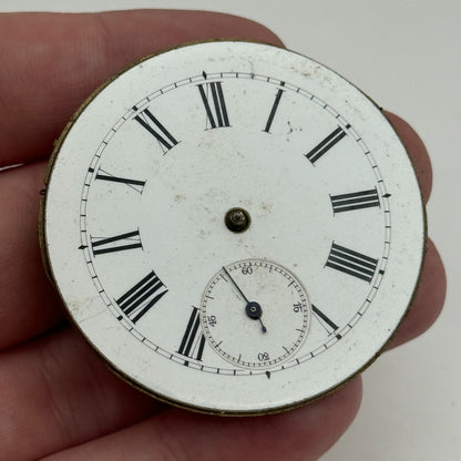 47.5mm Antique Key Wound Roman Numerals Pocket Watch Movement Dial PARTS REPAIR