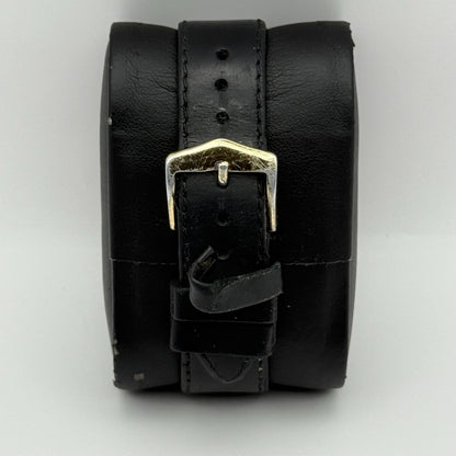 Citizen Ladies Quartz Watch Gold Tone White Dial Black Strap Japan Working 33mm