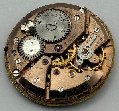 Helvetia 80C Watch Movement Manual Wind Vintage Swiss 17 Jewels Parts 25.6mm