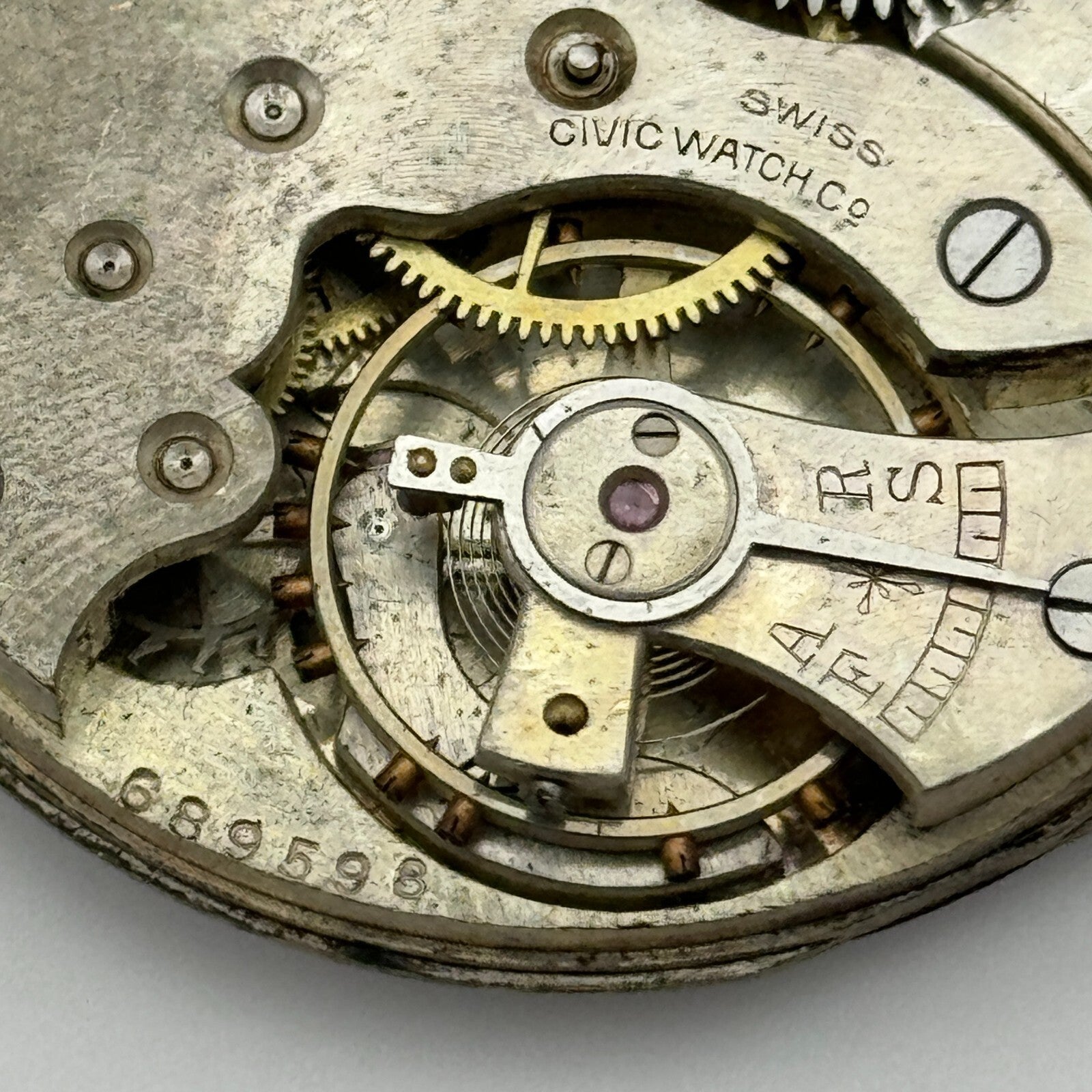 42.8mm Vintage Civic Watch Co 7 Jewels Swiss Hunter Pocket Watch Movement PARTS