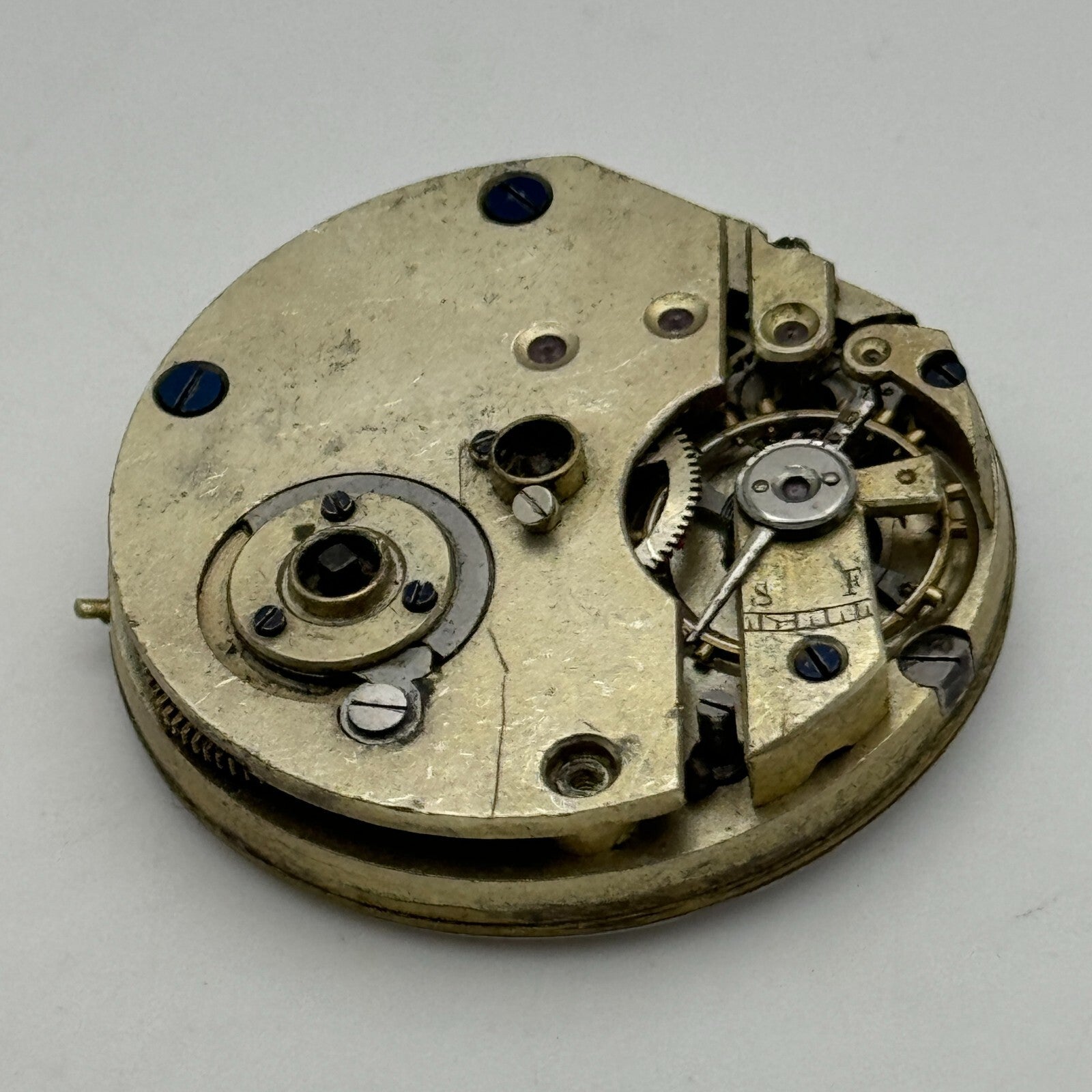 33.7mm Antique Unidentified Key Wound Pocket Watch Movement Dial PARTS REPAIR