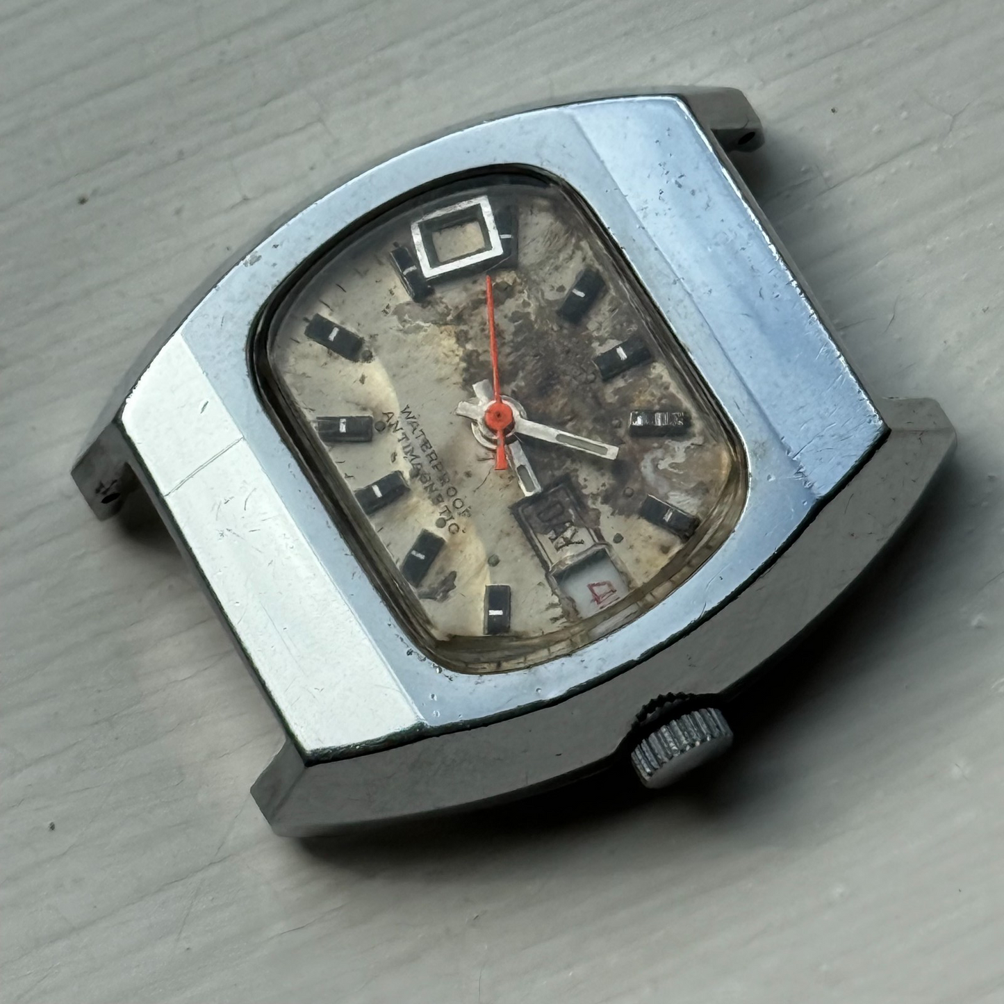 36mm Men's Vintage TV Shape Waterproof Date Swiss Manual Wind Watch PARTS REPAIR