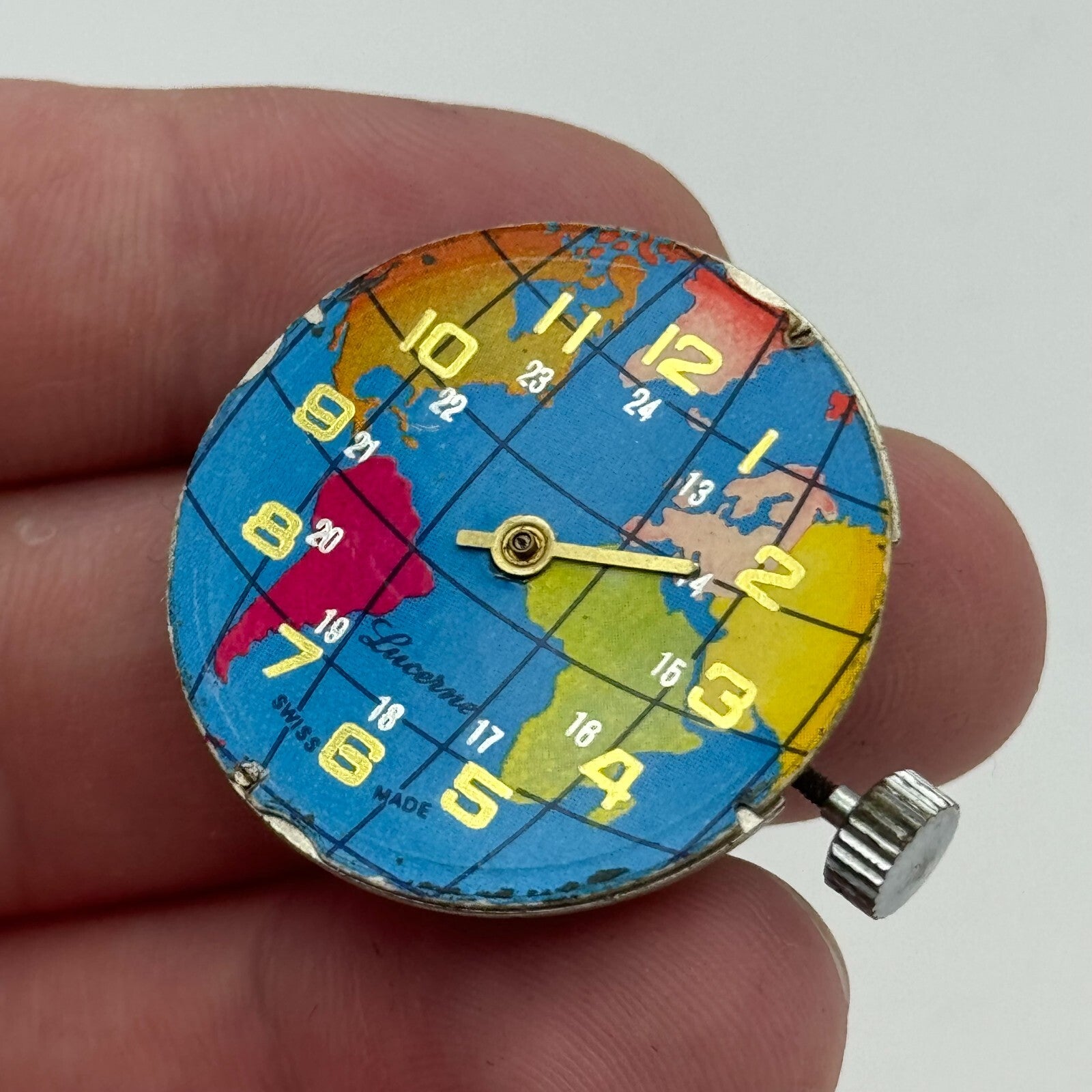 31.2mm Lucerne Burgana D320 Earth Blue Dial Watch Movement Swiss Vintage PARTS