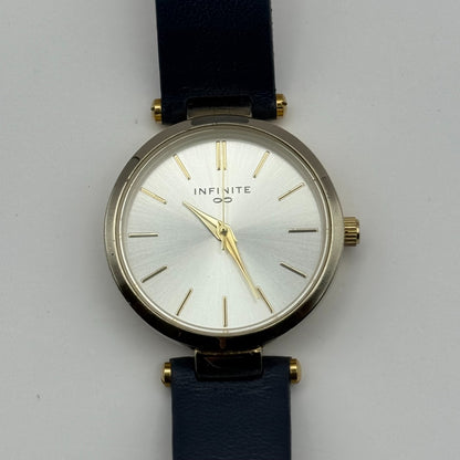 Infinite Ladies Quartz Watch Silver Dial Blue Leather Strap Japan Working 28mm