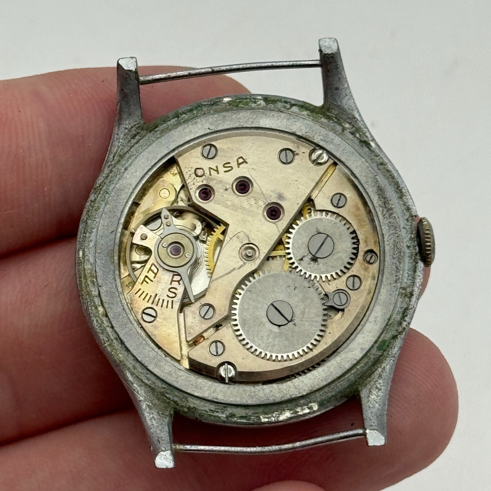 34mm Men’s Vintage Onsa Bund Strap Salmon Dial Manual Wind Watch TO RESTORE