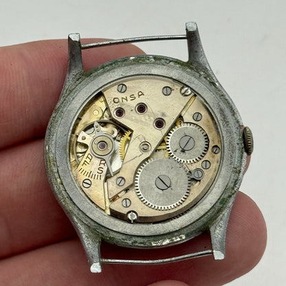 34mm Men’s Vintage Onsa Bund Strap Salmon Dial Manual Wind Watch TO RESTORE