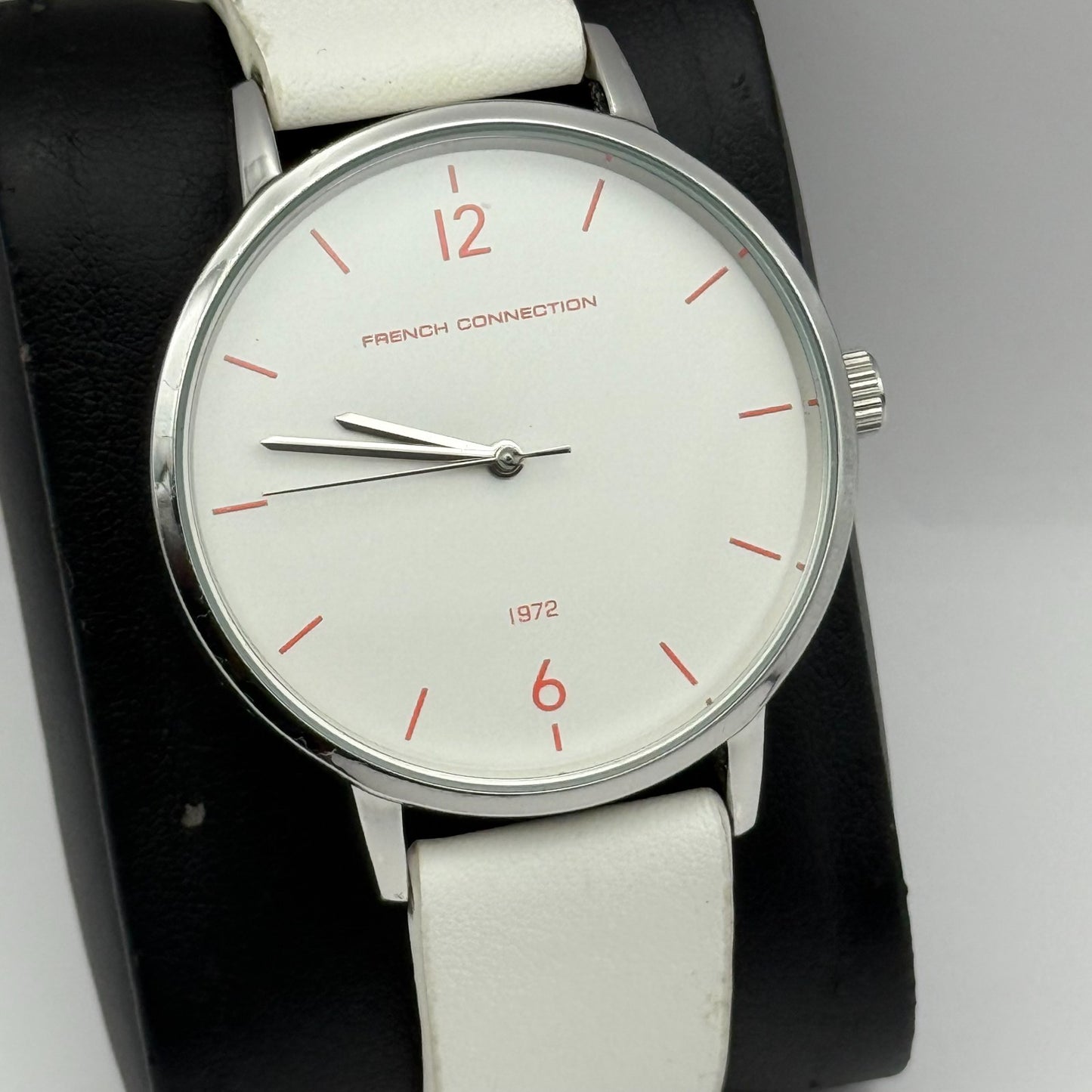 French Connection Ladies Quartz Watch White Strap Working 39mm New Battery