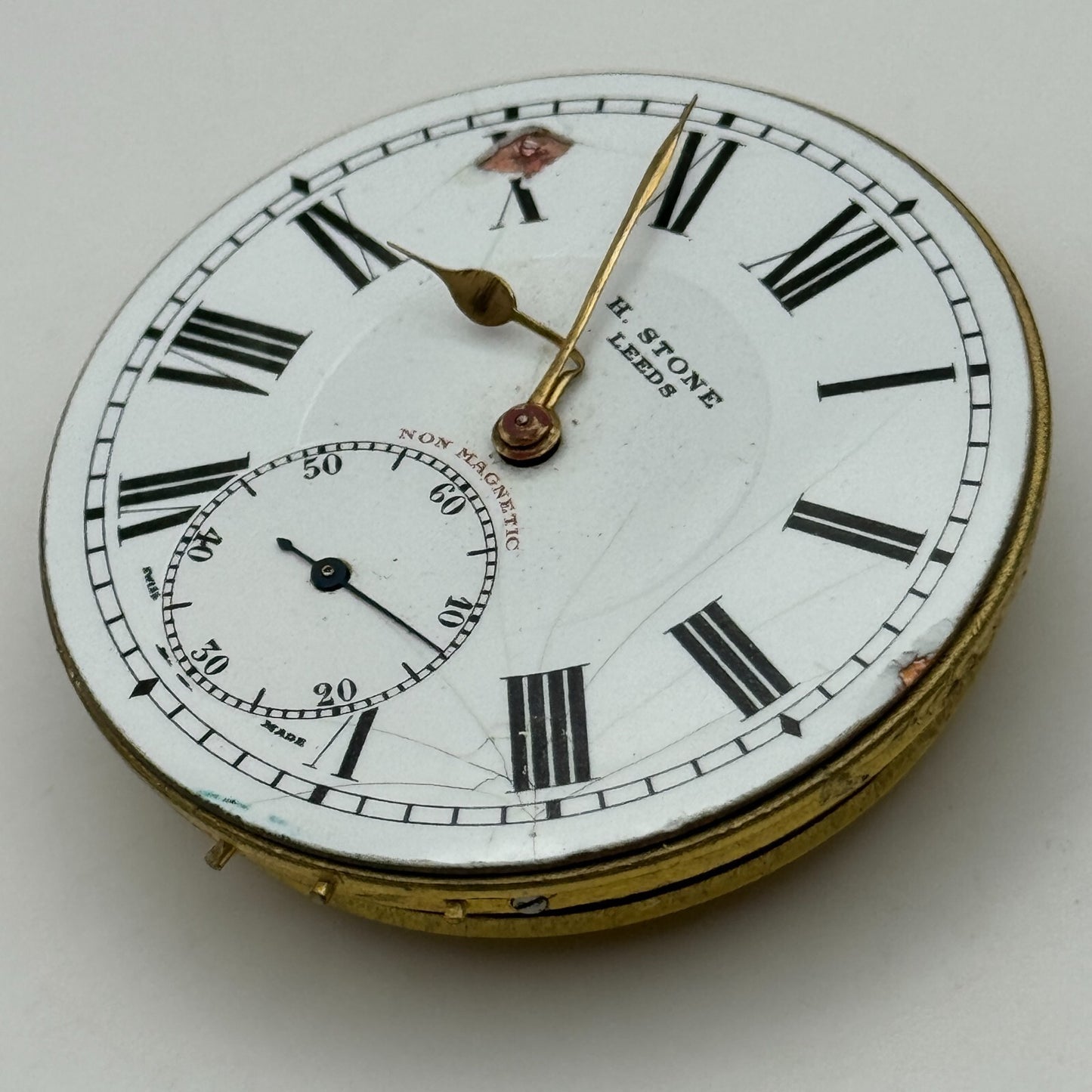46.4mm Antique H Stone Leeds Balance Ok Key Wound Pocket Watch Movement PARTS