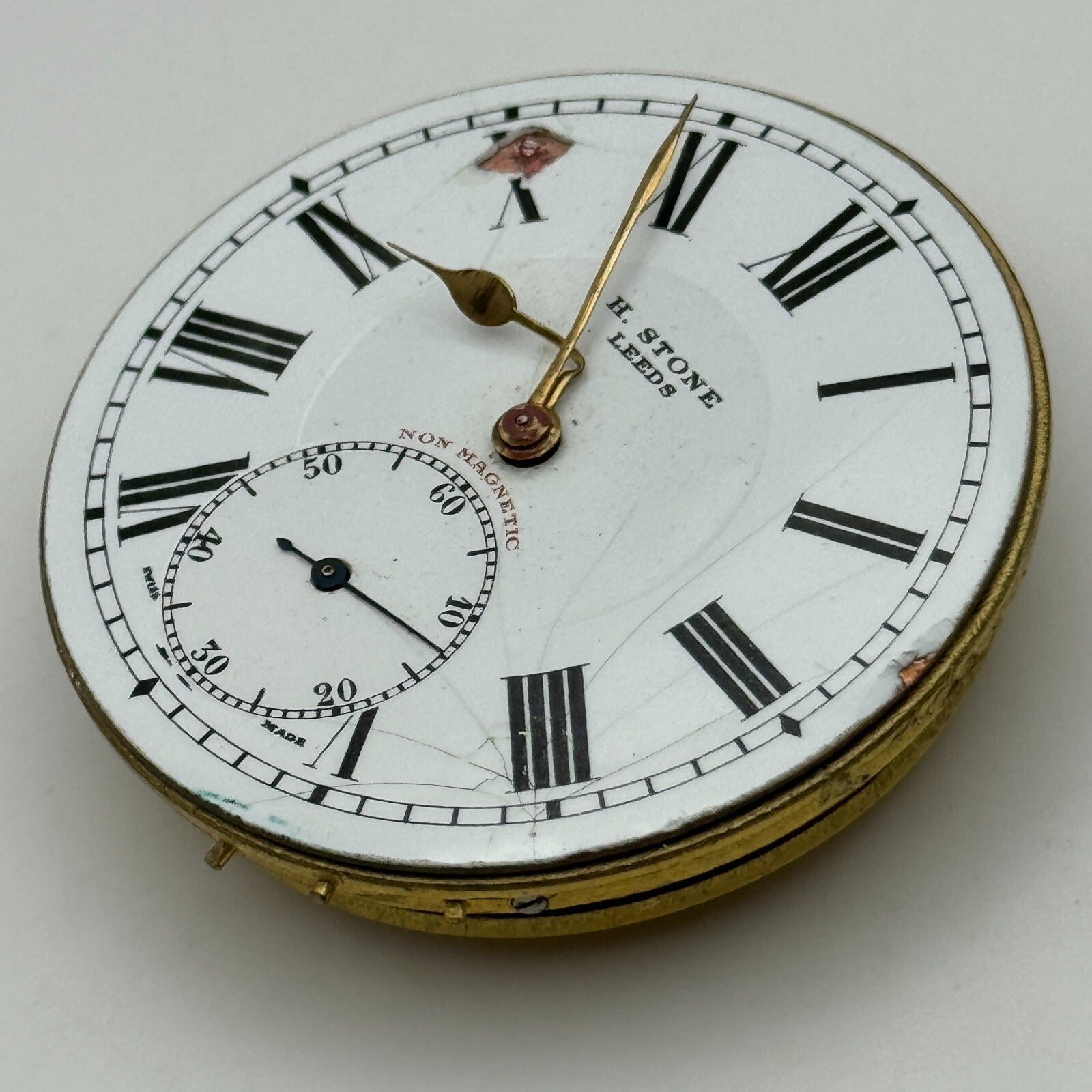 46.4mm Antique H Stone Leeds Balance Ok Key Wound Pocket Watch Movement PARTS