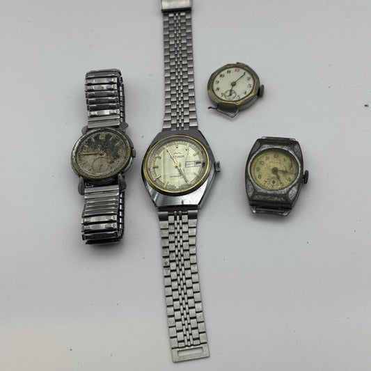 Bundle Of 4 Vintage Men’s Watches Mechanical Wind Up Job Lot Parts Repair Spares