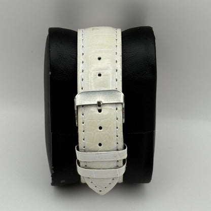 Gerryda Ladies Quartz Watch Rose Gold Crystal Accents White Strap Working 43mm