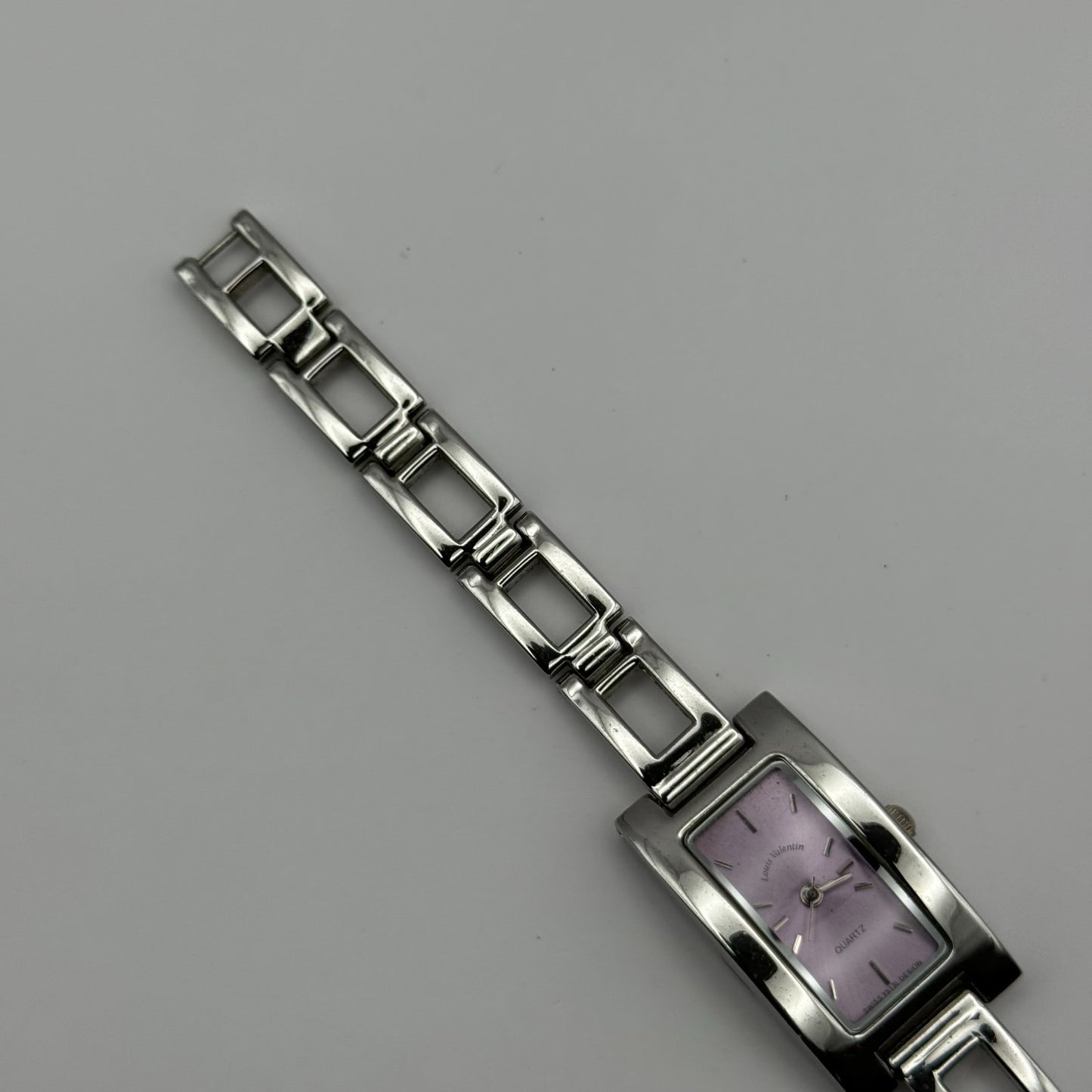 Louis Valentine Ladies Quartz Watch Purple Dial Silver Tone Japan Working 19mm