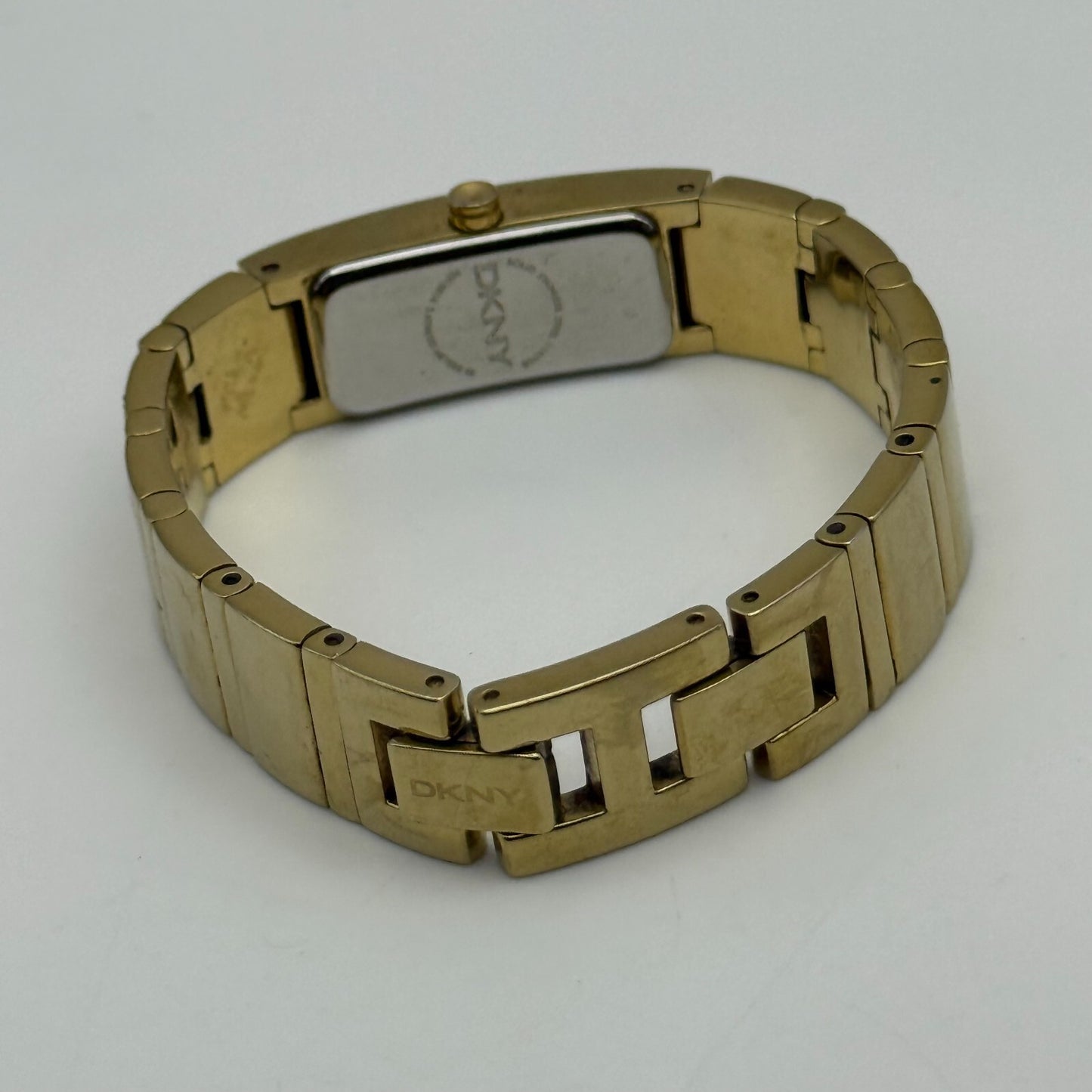 12mm Working Ladies Gold Plated DKNY NY-3814 Quartz Rectangle Watch 5.5 Inches
