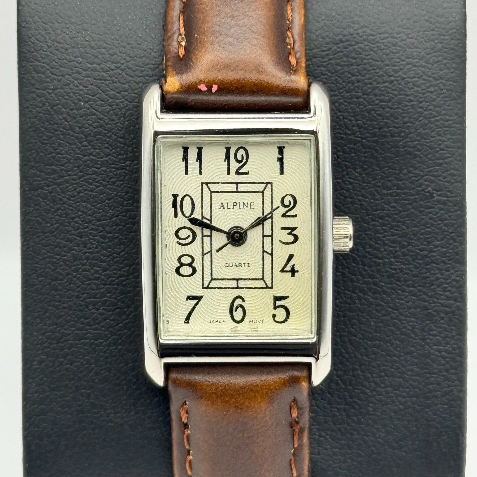 Alpine Ladies Quartz Watch Rectangle Dial Brown Leather Strap Japan Working 18mm