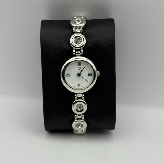 R Ladies Quartz Watch White Dial Silver Tone Bracelet Japan Working 22mm