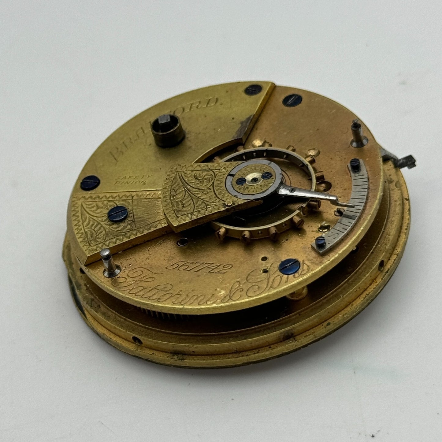 46.5mm Fattoroni & Sons Bradford Chronometer Makers Pocket Watch Movement PARTS