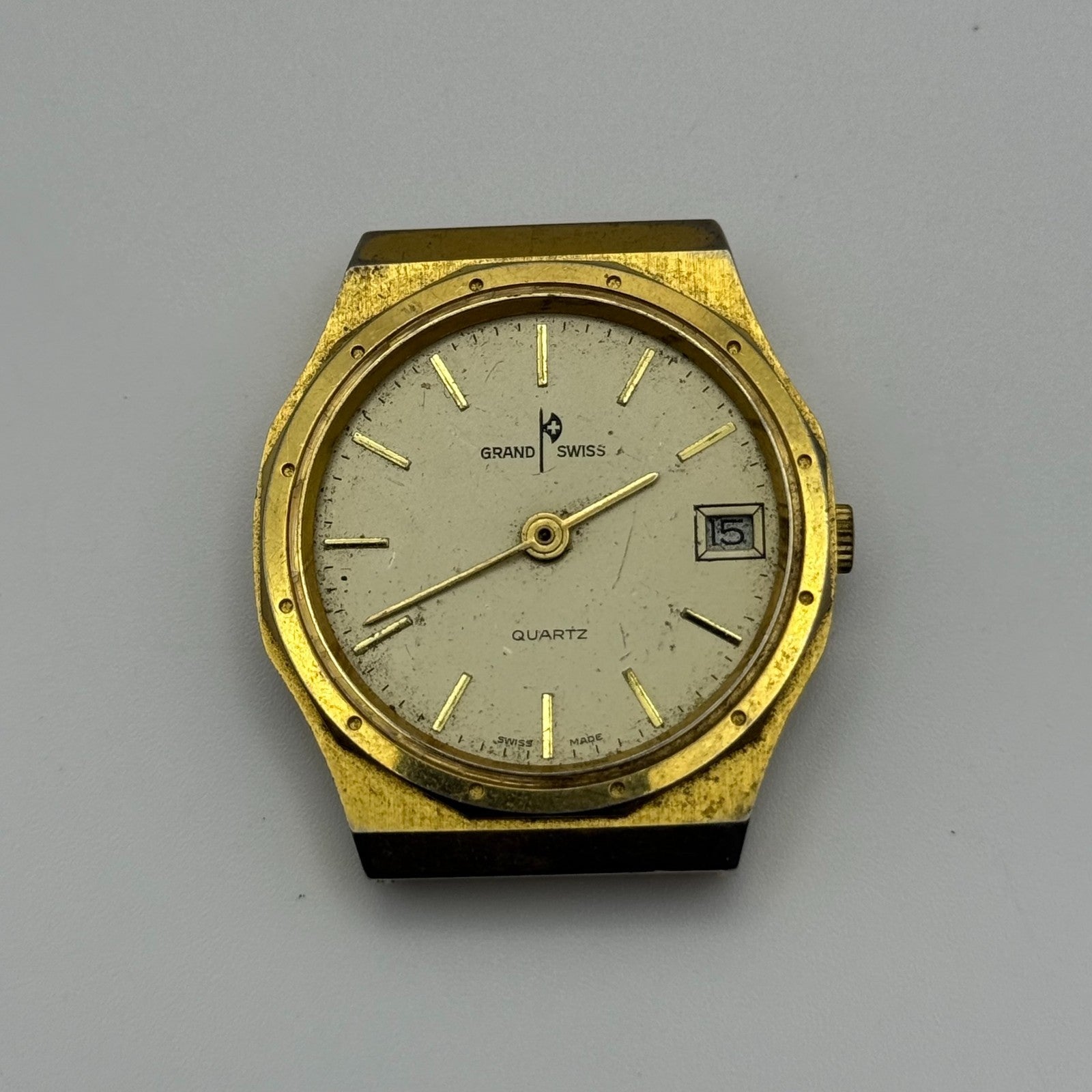 EB 870.111 Grand Swiss Quartz Watch Gold Tone Date 33mm UNTESTED PARTS REPAIR