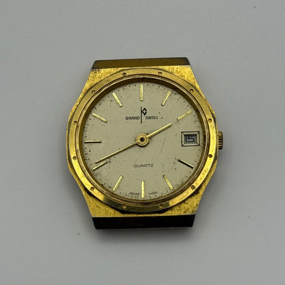 EB 870.111 Grand Swiss Quartz Watch Gold Tone Date 33mm UNTESTED PARTS REPAIR