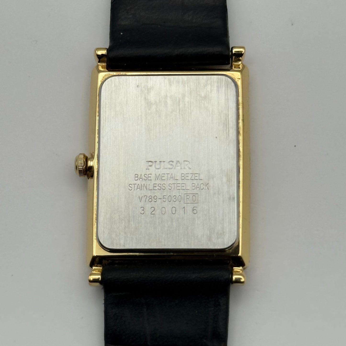 Pulsar Tank Watch Quartz Rectangular Date Dial Black Strap Japan Working 23mm