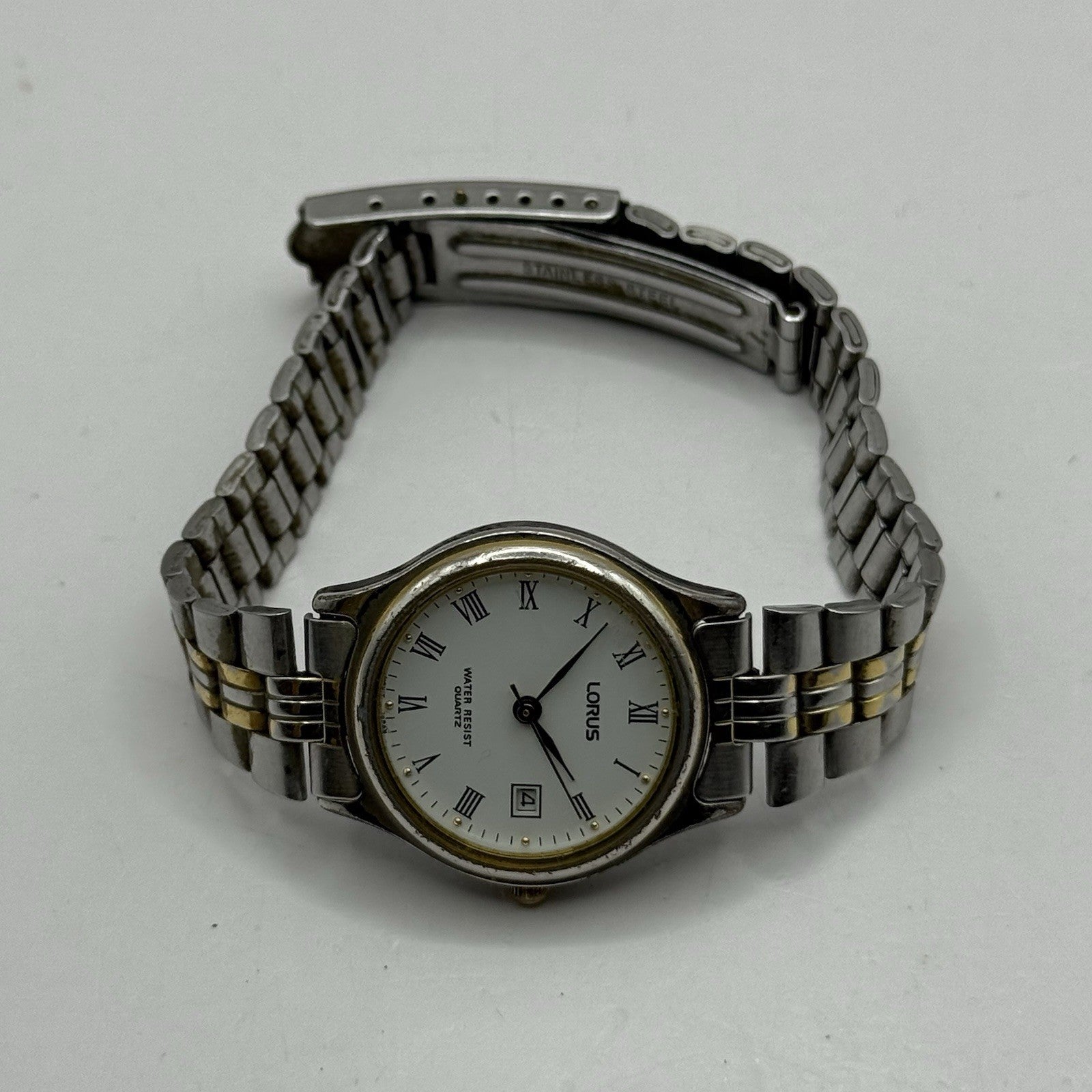 26mm Working Ladies Lorus V782-X113 Two Tone Date Dial Quartz Watch 6 Inches