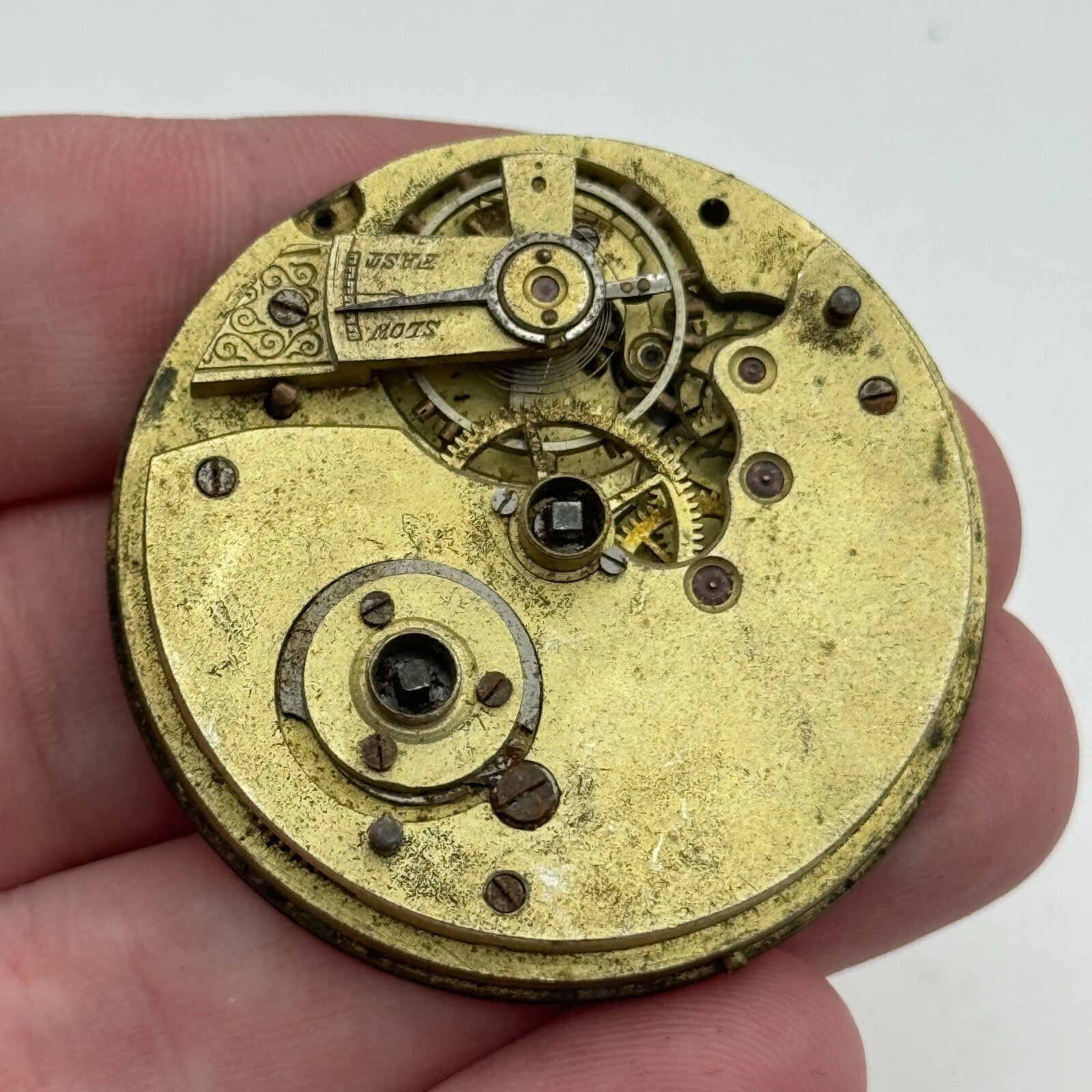 43mm Antique W E Watts The Greenwich Lever Key Wound Pocket Watch Movement PARTS