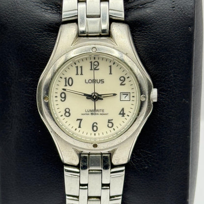 Lorus Lumibrite Ladies Quartz Watch Date Dial Silver Tone Bracelet Working 25mm