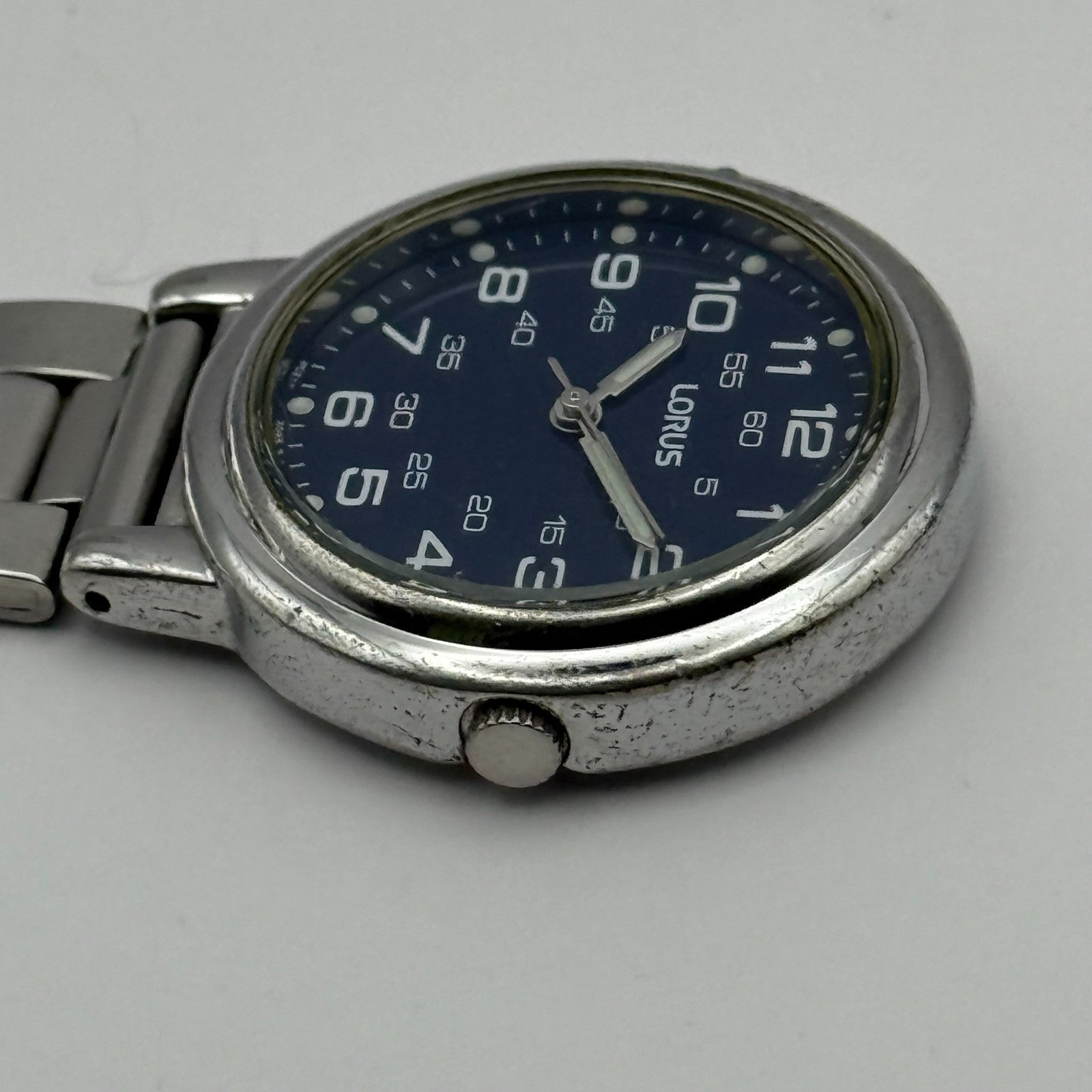 Lorus Quartz Fob Nurse Watch Blue Dial Stainless Steel Japan Working 29mm