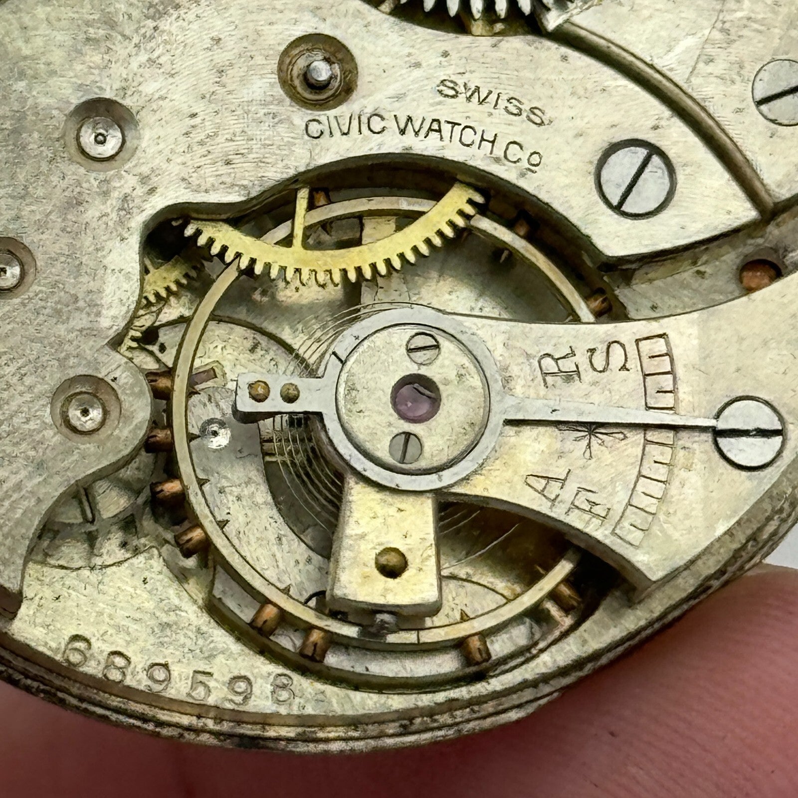 42.8mm Vintage Civic Watch Co 7 Jewels Swiss Hunter Pocket Watch Movement PARTS