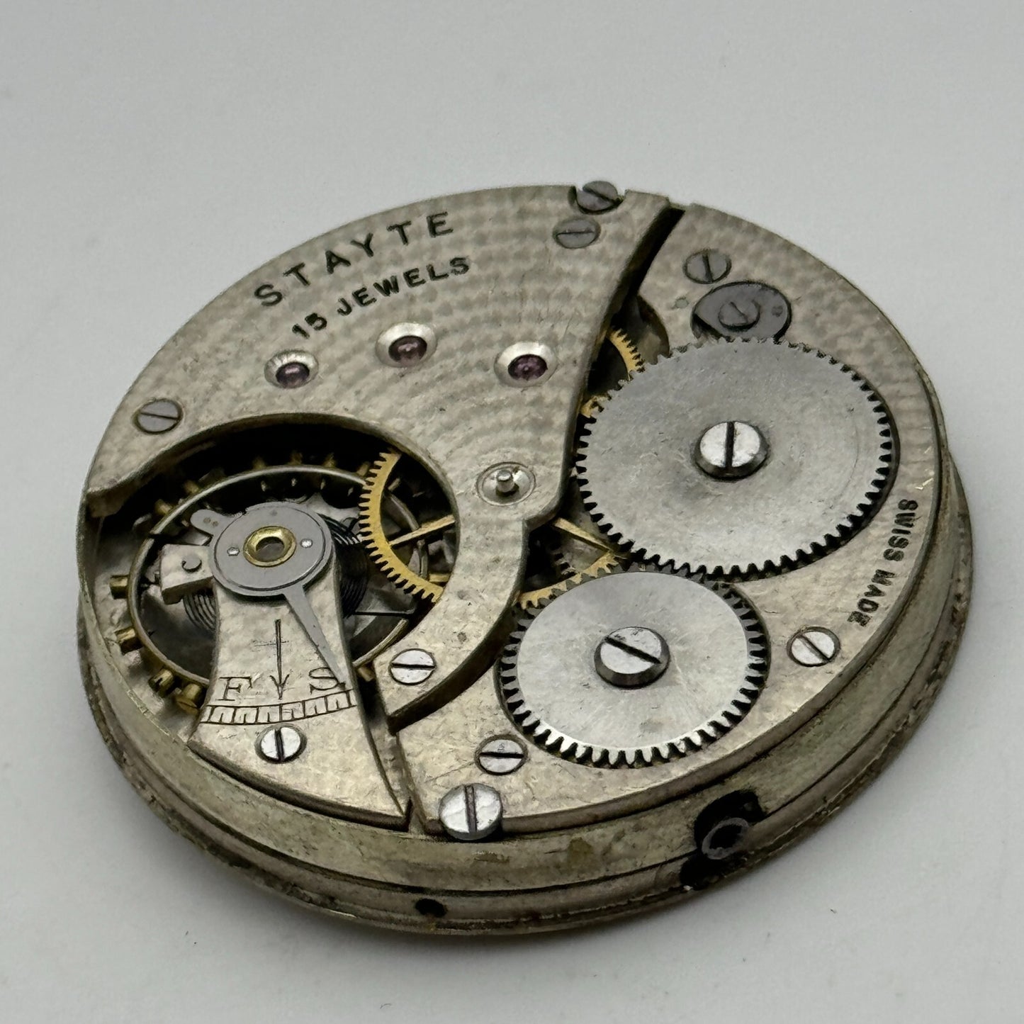 43mm Vintage Stayte 15 Jewels Swiss Made Pocket Watch Movement PARTS REPAIR