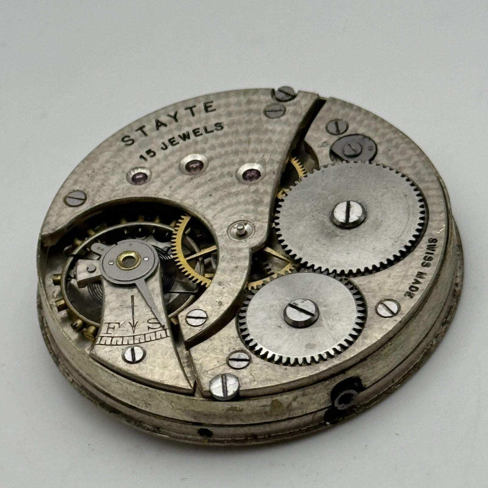 43mm Vintage Stayte 15 Jewels Swiss Made Pocket Watch Movement PARTS REPAIR