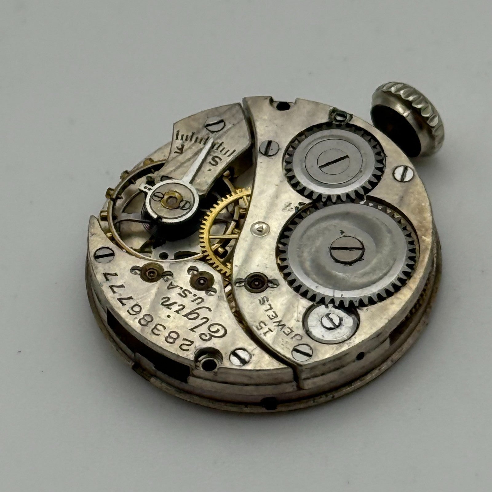 1925 Antique 10/0s Elgin 444 Model 4 American Watch Movement PARTS REPAIR