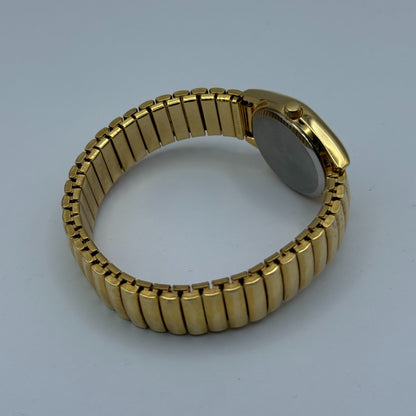 Hana Ladies Quartz Watch White Dial Gold Tone Expandable Band Steel Working 23mm