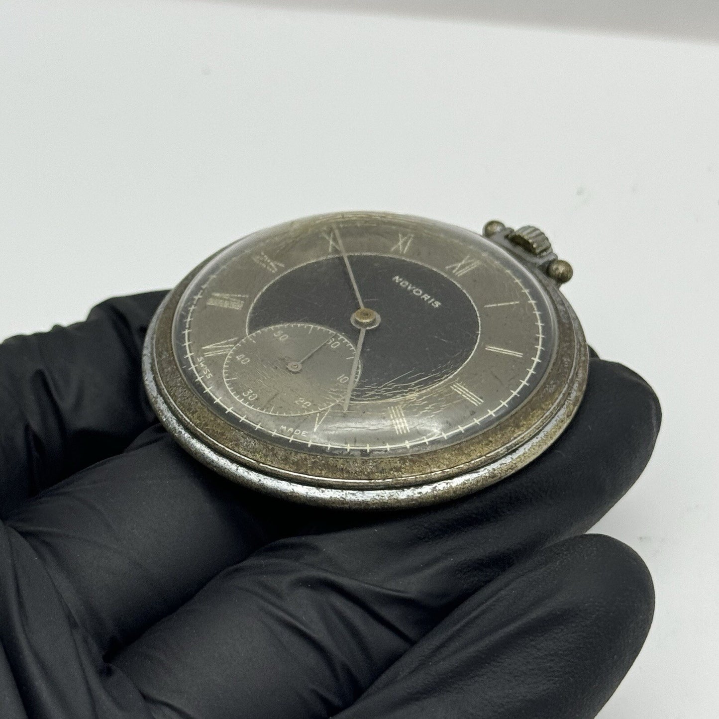 50mm Art Deco Novoris Cal 132 Black Dial + Sub Dial Roman Numerals Parts Repair