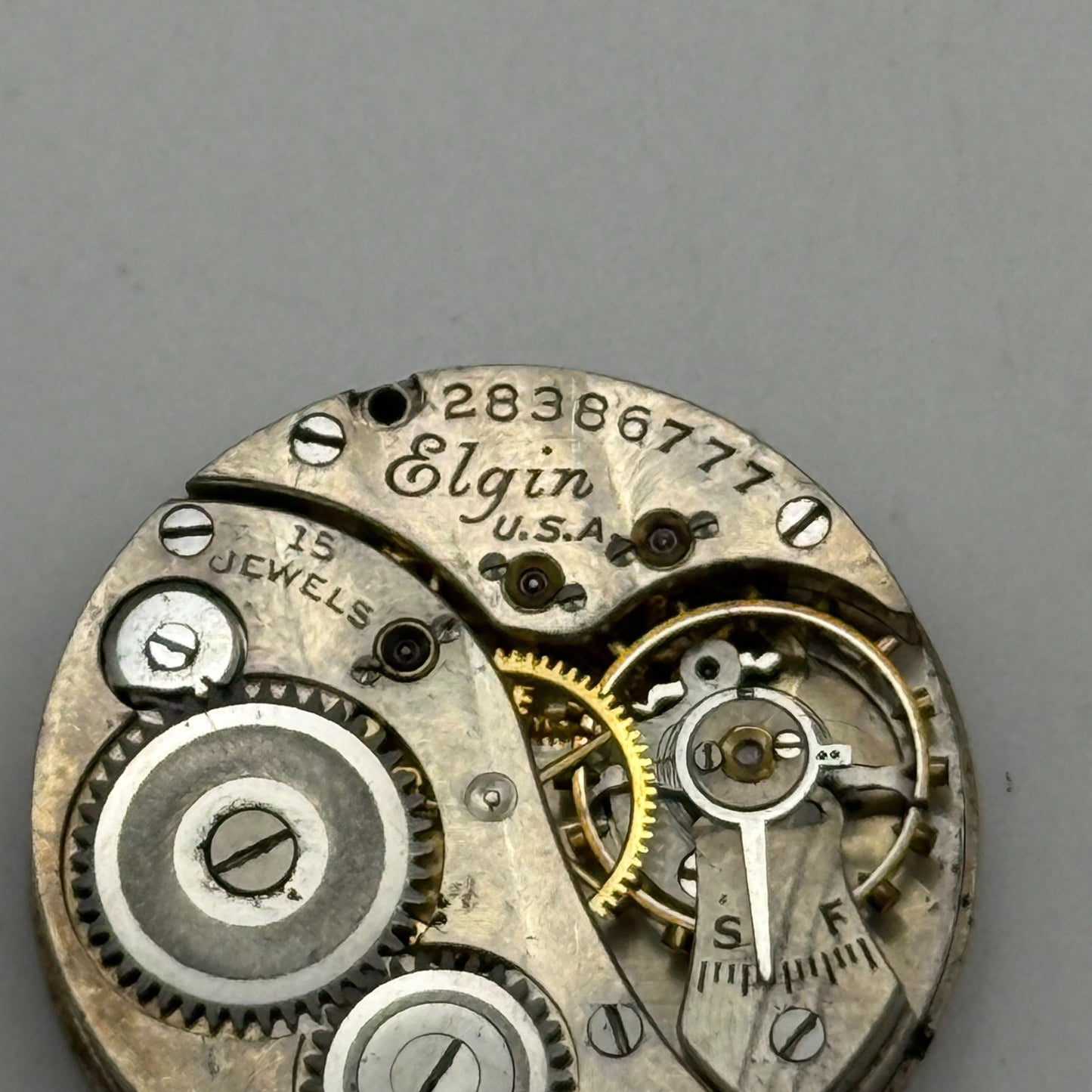 1925 Antique 10/0s Elgin 444 Model 4 American Watch Movement PARTS REPAIR