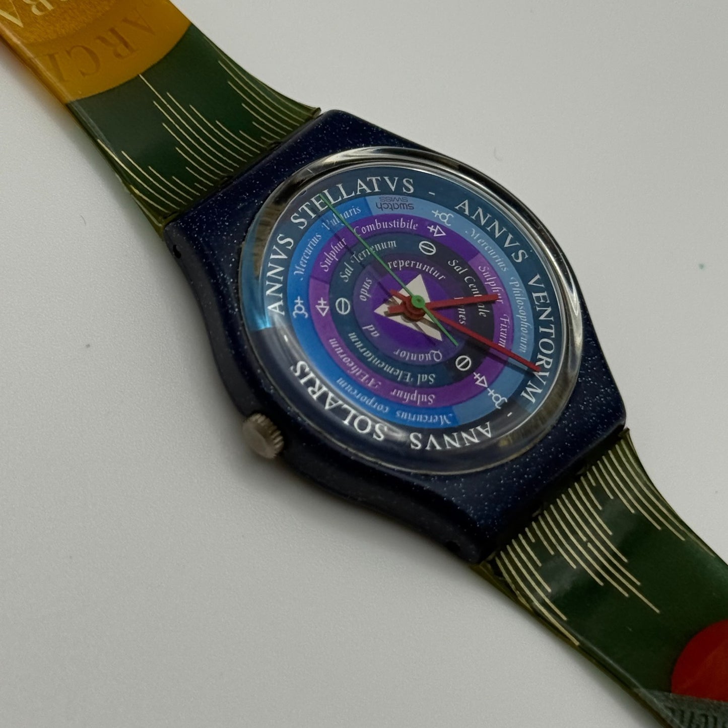 1992 Swatch Gent GN131 Tarot Colorful Strap Quartz Watch Swiss + Box 33mm
