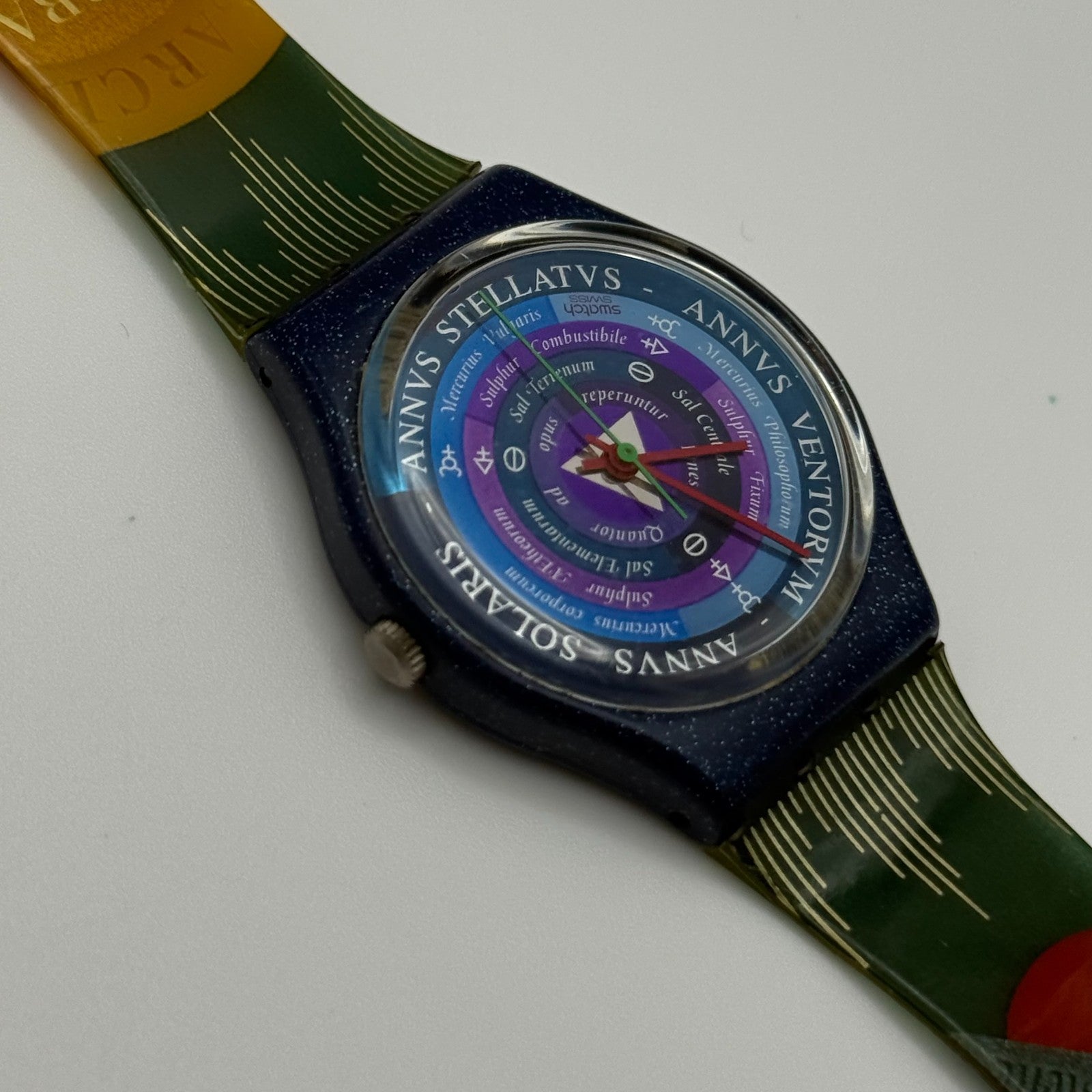 1992 Swatch Gent GN131 Tarot Colorful Strap Quartz Watch Swiss + Box 33mm