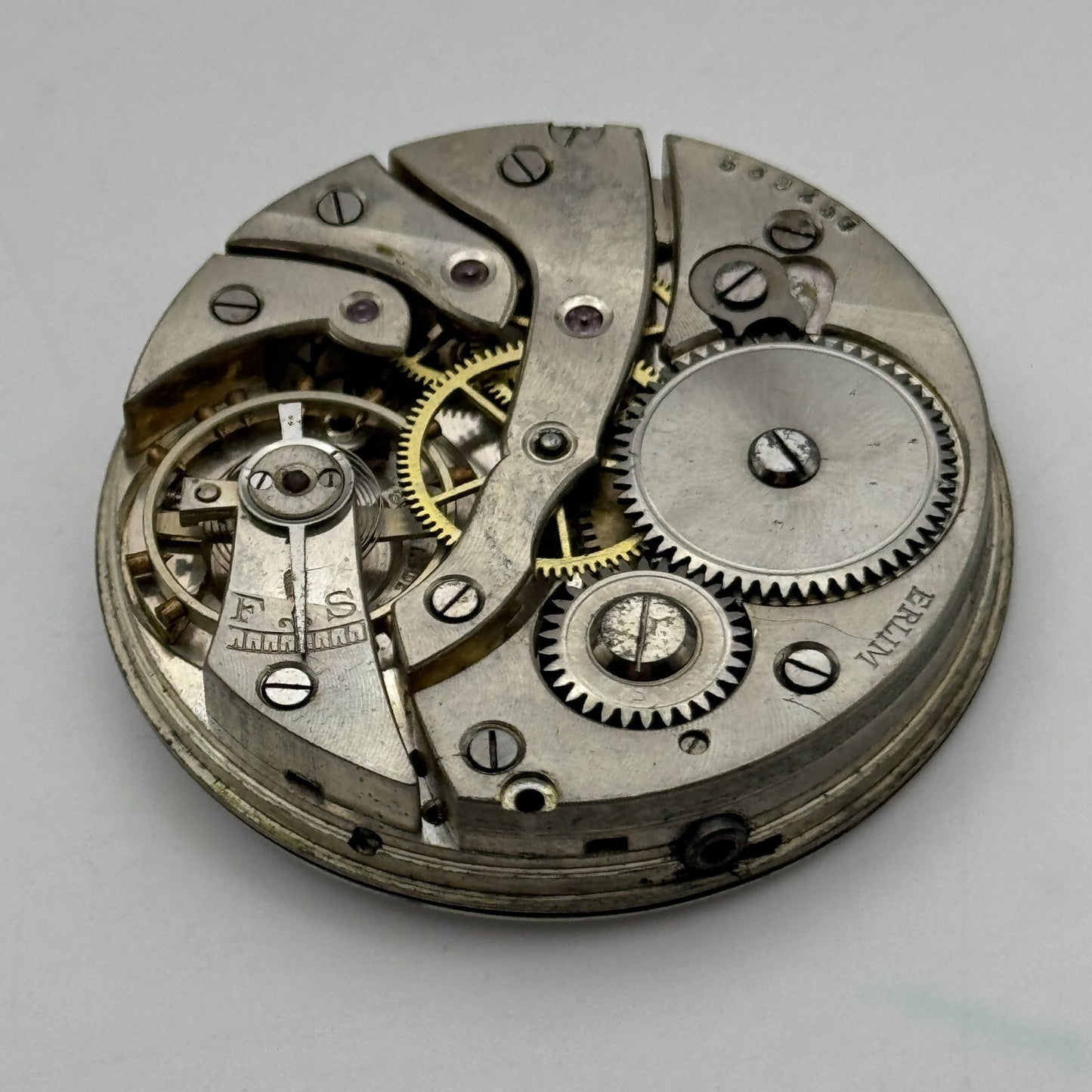 42.9mm Vintage Open Face Erlim Swiss Balance Ok Pocket Watch Movement PARTS