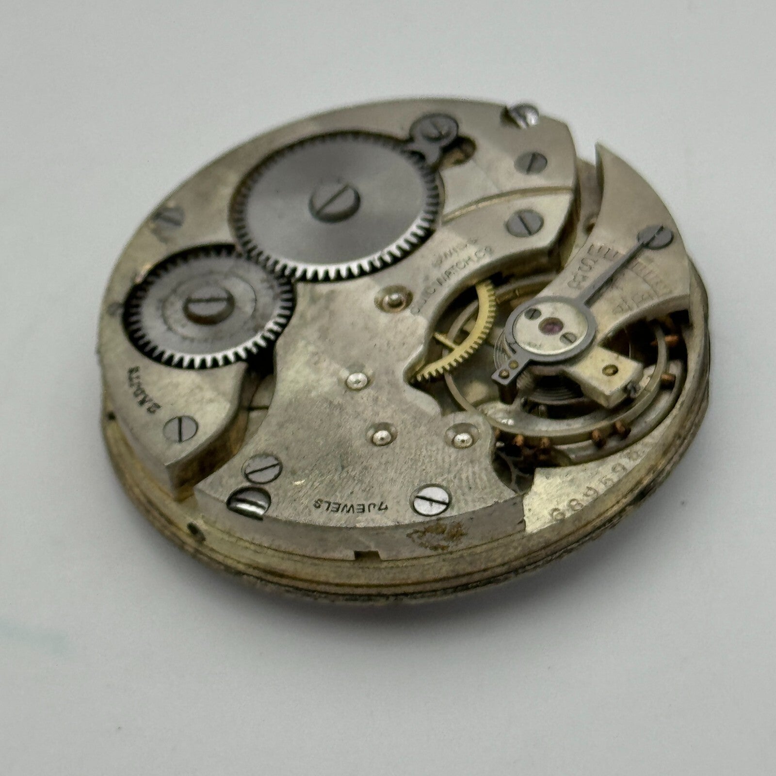 42.8mm Vintage Civic Watch Co 7 Jewels Swiss Hunter Pocket Watch Movement PARTS
