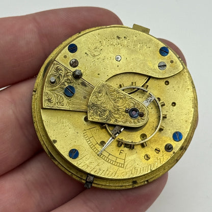 46.6mm Richard Grunert Beverley Antique Key Wound Pocket Watch Movement PARTS