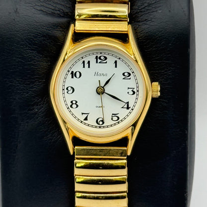 Hana Ladies Quartz Watch White Dial Gold Tone Expandable Band Steel Working 23mm