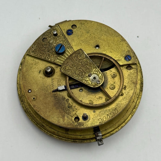 Fusee Pocket Watch Movement Antique English Key Wound Parts Repair Spares 46.4mm